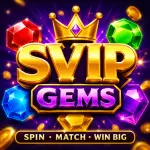 SVIP GEMS Game online casino Pakistan promotional banner featuring bold red gaming theme, crown and gem visuals, and text highlights like free download, latest version, top trending in Pakistan, and real entertainment.